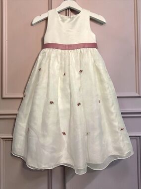 Cinderella Girls Dress White & Cream Satin Organza Flower Girl Size 4/4T EUC